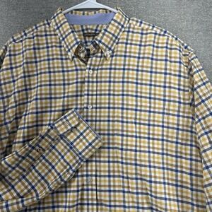 J McLaughlin Dress Shirt Men Size XL Yellow Plaid Long Sleeve 100% Cotton